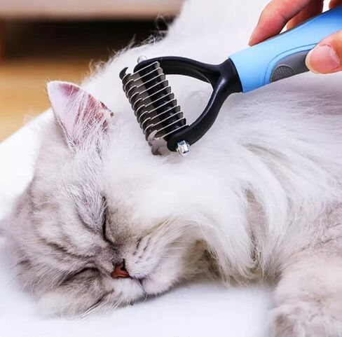 PetsPur, Grooming Deshedding Brush (2 Pack-Pink + Blue) - Double Sided (17 & 9 Teethes) Undercoat Shedding and Dematting Rake Comb Dogs and Cats, Extra Wide. in Saudi Arabia