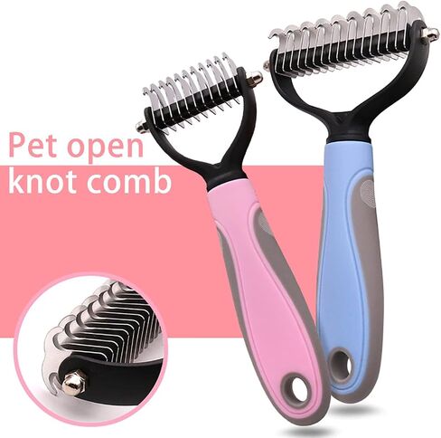 PetsPur, Grooming Deshedding Brush (2 Pack-Pink + Blue) - Double Sided (17 & 9 Teethes) Undercoat Shedding and Dematting Rake Comb Dogs and Cats, Extra Wide. in Saudi Arabia
