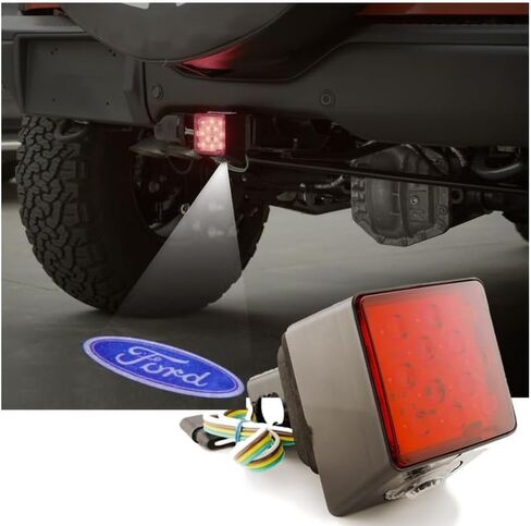 غطاء وصلة وصلة مقطورة بعلم الولايات المتحدة الأمريكية مقاس 5 سم من Hitch Buddies مع ضوء بروجيكتور LED / ضوء تشغيل - غطاء وصلة سحب فريد للشاحنات، (أبيض أمريكي) in Kuwait