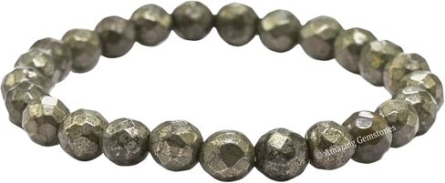 Pyrite Bracelet for Women - Chakra Mens Bracelet Protection Crystals and Healing Stones - Blessing Bracelet Spiritual Meditation Gift Christmas Stocking Stuffers (Faceted Beaded Bracelet) in Saudi Arabia