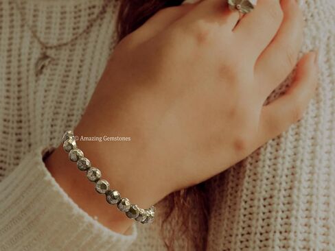Pyrite Bracelet for Women - Chakra Mens Bracelet Protection Crystals and Healing Stones - Blessing Bracelet Spiritual Meditation Gift Christmas Stocking Stuffers (Faceted Beaded Bracelet) in Saudi Arabia
