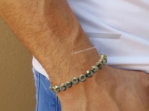 Pyrite Bracelet for Women - Chakra Mens Bracelet Protection Crystals and Healing Stones - Blessing Bracelet Spiritual Meditation Gift Christmas Stocking Stuffers (Faceted Beaded Bracelet) in Saudi Arabia