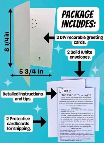 Burly Effects Recordable Talking DIY Greeting Card - Record Custom Voice Message up to 60 seconds with Replaceable Batteries (2 Pack) in Saudi Arabia