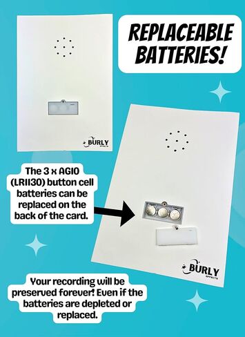 بطاقة تهنئة قابلة للتسجيل DIY من Burly Effects - تسجيل رسالة صوتية مخصصة لمدة تصل إلى 60 ثانية مع بطاريات قابلة للاستبدال (عبوتان) in Saudi Arabia