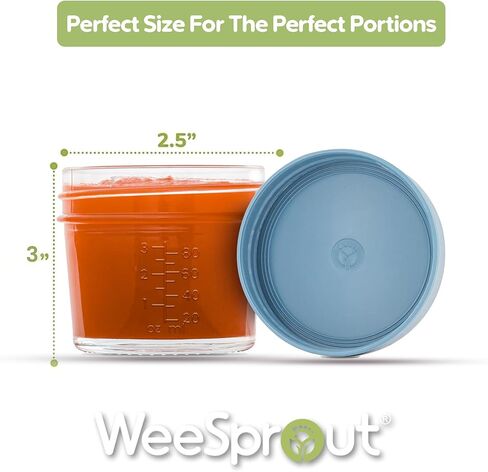 برطمانات تخزين طعام الأطفال الزجاجية من WeeSprout مع أغطية (4 أونصة، مجموعة من 4 عبوات) وجبة خفيفة، هريس، حاويات صغيرة قابلة لإعادة الاستخدام، حليب الثدي، الثلاجة أو الفريزر، آمن للاستخدام في الميكروويف وغسالة الأطباق، ضروري للرضع in Kuwait