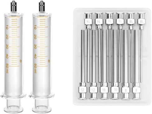 إبرة توزيع من الفولاذ المقاوم للصدأ QWORK وحقنة زجاجية 50 مل مع التخرج، 12 قطعة من 8 جرام إلى 18 جرام موصل لور ذو طرف حاد 1 بوصة إبر حادة 2 حزمة محاقن in Kuwait