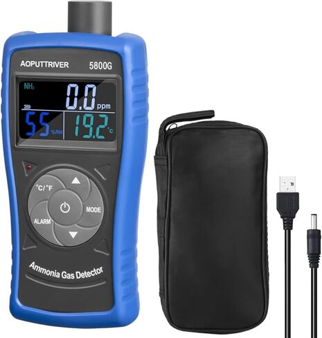 كاشف غاز الأمونيا، شاشة غاز الأمونيا القابلة لإعادة الشحن AP-5800G، شاشة NH3 0 ~ 100 جزء في المليون ودقة 0.1 جزء في المليون مع درجة الحرارة (درجة فهرنهايت/درجة مئوية)، الرطوبة للدواجن والمزرعة والمنزل in Kuwait