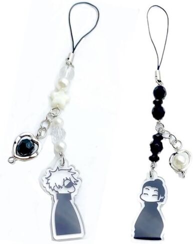 2Pack Anime Cell Phone Straps Keychain Gojo Geto Figure Y2k Pendant Phone Chain Beaded Fish Charm Lanyard for Phone Bag Keychain Pendants Decor in Saudi Arabia