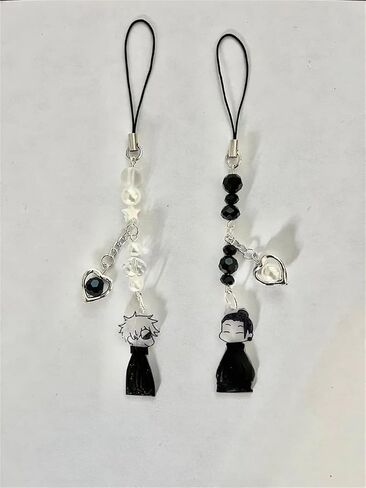 2Pack Anime Cell Phone Straps Keychain Gojo Geto Figure Y2k Pendant Phone Chain Beaded Fish Charm Lanyard for Phone Bag Keychain Pendants Decor in Saudi Arabia