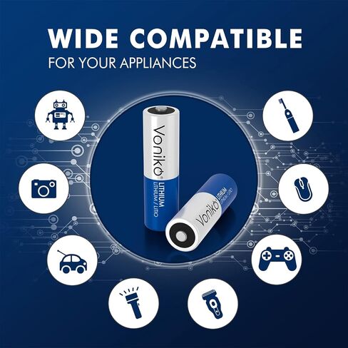 Voniko AA Batteries, 4 Pack 1.5V Lithium AA Batteries—High Performance Double A Long Lasting Battery for Flashlight, Toys, Remote Control, Alarm System (Non-Rechargeable) in Saudi Arabia