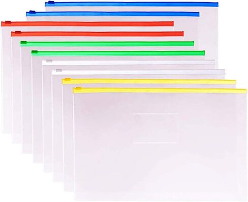 Kissmi 50 Pcs Poly Zip Envelope Document Pouches Zipper File Bag File Folder,A5 Size (5 Color) in Kuwait