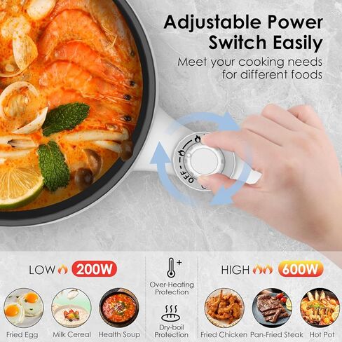 وعاء تسخين كهربائي من Audecook مع جهاز بخار، مقلاة كهربائية صغيرة محمولة غير لاصقة سعة 1.7 لتر مع إمكانية تعديل الطاقة، طباخ رامين سريع متعدد الاستخدامات للسفر لشرائح اللحم/الحساء/البيض/دقيق الشوفان/النودلز (أزرق) in Kuwait