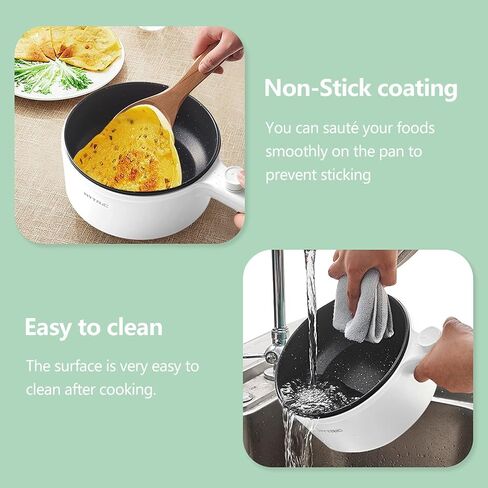 Hytric Electric Hot Pot, 1.5L Portable Nonstick Frying Pan for Sauté, Multifunction Electric Skillet for Stir Fry, Roast, Ramen Cooker with Dual Power Control for Dorm, Electric Saucepan, White in Kuwait