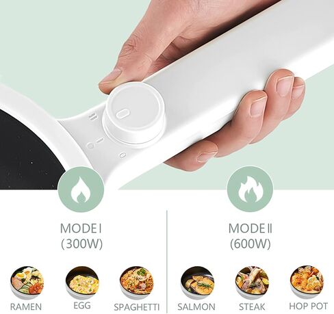 Hytric Electric Hot Pot, 1.5L Portable Nonstick Frying Pan for Sauté, Multifunction Electric Skillet for Stir Fry, Roast, Ramen Cooker with Dual Power Control for Dorm, Electric Saucepan, White in Kuwait