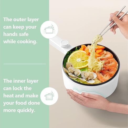 Hytric Electric Hot Pot, 1.5L Portable Nonstick Frying Pan for Sauté, Multifunction Electric Skillet for Stir Fry, Roast, Ramen Cooker with Dual Power Control for Dorm, Electric Saucepan, White in Kuwait