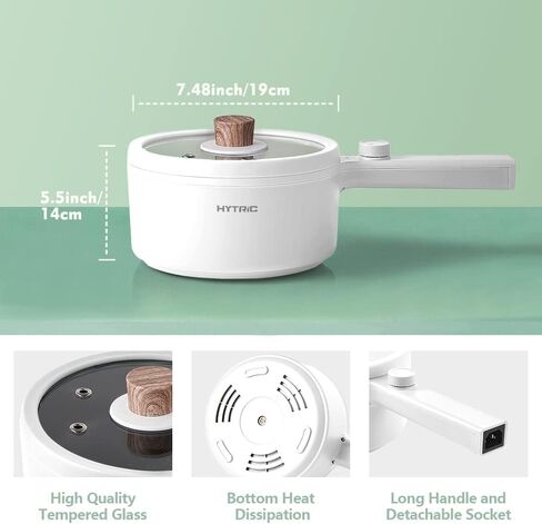 Hytric Electric Hot Pot, 1.5L Portable Nonstick Frying Pan for Sauté, Multifunction Electric Skillet for Stir Fry, Roast, Ramen Cooker with Dual Power Control for Dorm, Electric Saucepan, White in Kuwait