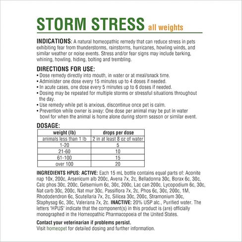 HomeoPet Storm Stress, Storm Anxiety Relief for Dogs, Cats, and Other Small Animals, 15 Milliliters in Saudi Arabia
