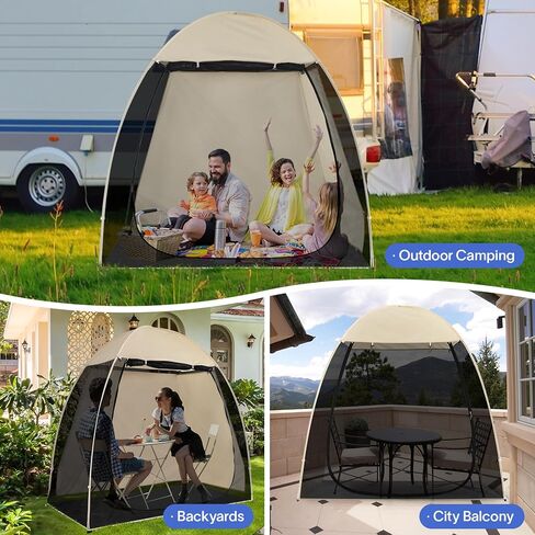 Alvantor Screen House Room Pop Up Gazebo Outdoor Camping Canopy Tent Instant Mosquito Tent Portable Patio Tent Sun Shade Shelter Mesh Walls Not Waterproof 10’x 10’Beige in Kuwait
