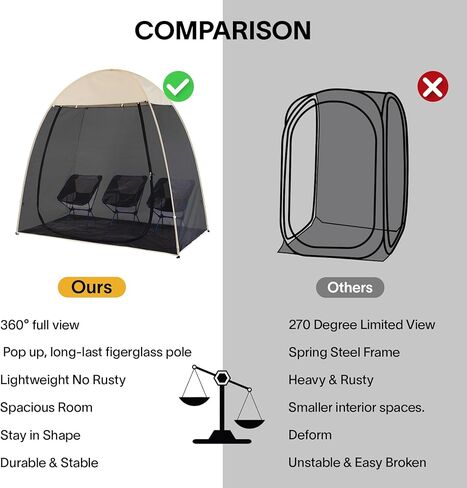 Alvantor Screen House Room Pop Up Gazebo Outdoor Camping Canopy Tent Instant Mosquito Tent Portable Patio Tent Sun Shade Shelter Mesh Walls Not Waterproof 10’x 10’Beige in Kuwait