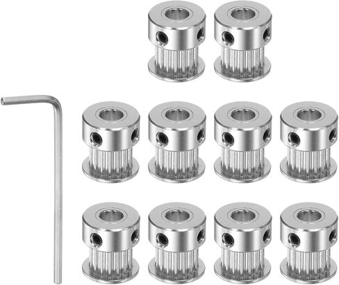 HARFINGTON 10pcs 2GT Timing Pulley 16 Teeth 5mm Bore 13mm Dia. Aluminum Timing Belt Pulley with Hex Wrench for 6mm Width Belt 3D Printer CNC Machine Accessories, Silver Tone in Saudi Arabia