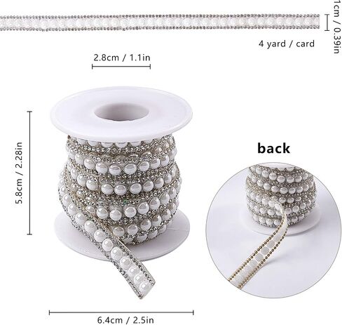 GORGECRAFT 4 Yards 10mm Rhinestone Trim Applique 2 Rows Crystal Beaded Chain White Pearl Banding Diamond Inlaid Fringe Rhinetones Trim for Crafts Clothing Bridal Embellishments Christmas in Saudi Arabia