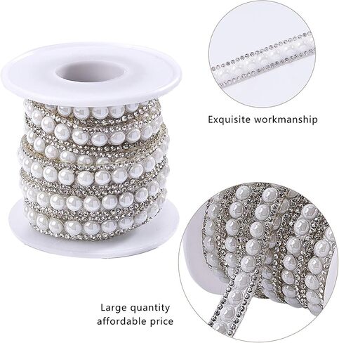 GORGECRAFT 4 Yards 10mm Rhinestone Trim Applique 2 Rows Crystal Beaded Chain White Pearl Banding Diamond Inlaid Fringe Rhinetones Trim for Crafts Clothing Bridal Embellishments Christmas in Saudi Arabia