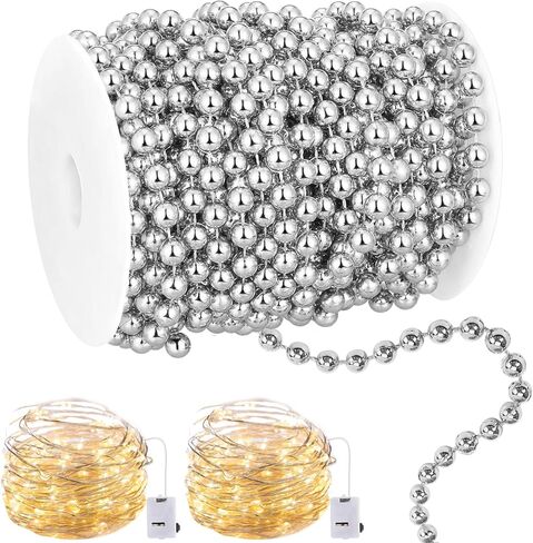 6mm/40ft String of Pearls with Fairy Lights, Pearl Garland String Pearl Strands Trim, Faux Pearl Beads Ribbon Decorations for Flowers Wedding Party Christmas Tree(Ivory) in Kuwait