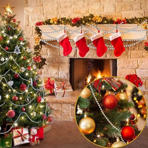 6mm/40ft String of Pearls with Fairy Lights, Pearl Garland String Pearl Strands Trim, Faux Pearl Beads Ribbon Decorations for Flowers Wedding Party Christmas Tree(Ivory) in Kuwait