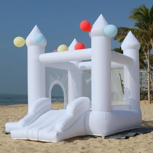 White Bounce House with Slide & Blower - Perfect Indoor/Outdoor Toddler Fun - Family Backyard Bouncy Castle for Events, Parties, Weddings - Ideal Children's Gift(WBH01-6FT) in Saudi Arabia
