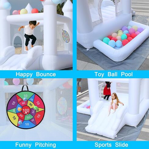 White Bounce House with Slide & Blower - Perfect Indoor/Outdoor Toddler Fun - Family Backyard Bouncy Castle for Events, Parties, Weddings - Ideal Children's Gift(WBH01-6FT) in Saudi Arabia
