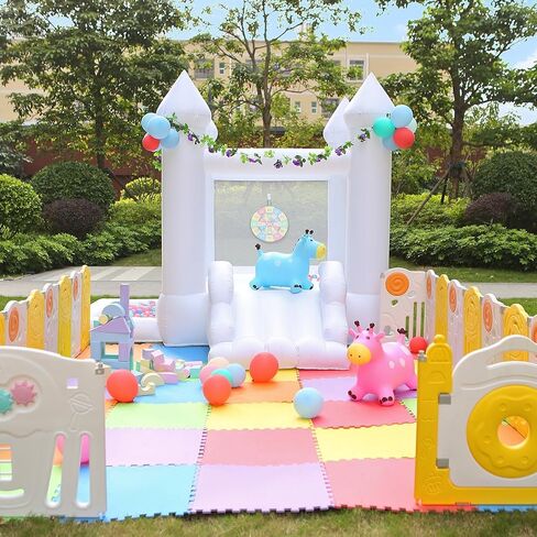 White Bounce House with Slide & Blower - Perfect Indoor/Outdoor Toddler Fun - Family Backyard Bouncy Castle for Events, Parties, Weddings - Ideal Children's Gift(WBH01-6FT) in Saudi Arabia