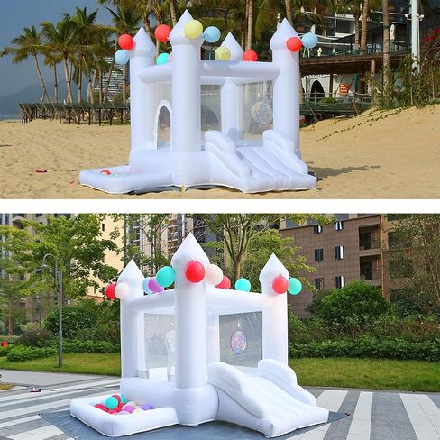 White Bounce House with Slide & Blower - Perfect Indoor/Outdoor Toddler Fun - Family Backyard Bouncy Castle for Events, Parties, Weddings - Ideal Children's Gift(WBH01-6FT) in Saudi Arabia