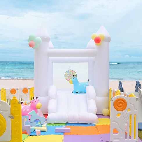 White Bounce House with Slide & Blower - Perfect Indoor/Outdoor Toddler Fun - Family Backyard Bouncy Castle for Events, Parties, Weddings - Ideal Children's Gift(WBH01-6FT) in Saudi Arabia