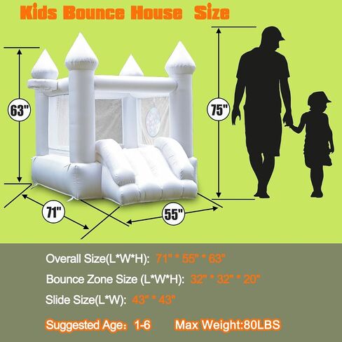 White Bounce House with Slide & Blower - Perfect Indoor/Outdoor Toddler Fun - Family Backyard Bouncy Castle for Events, Parties, Weddings - Ideal Children's Gift(WBH01-6FT) in Saudi Arabia