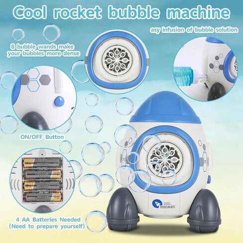 Bubbles Machine for Kids Toddlers Age 1 2 3 5 Years Old Birthday Valentines Day Gifts Unique Cute Baby Outdoor Blue Rocket Bubble Maker Toya Outside Toy Bath Bathtub Blower Game Little Girl Boy Easter in Kuwait