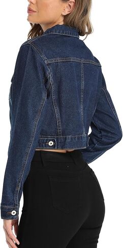 جاكيت جينز نسائي قصير من J.Corrine بأكمام طويلة وأزرار سفلية كاجوال عتيقة من قماش الدنيم القصير مع جيوب in Kuwait