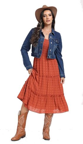 جاكيت جينز نسائي قصير من J.Corrine بأكمام طويلة وأزرار سفلية كاجوال عتيقة من قماش الدنيم القصير مع جيوب in Kuwait