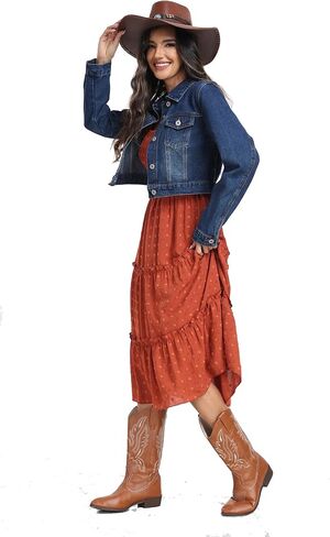 جاكيت جينز نسائي قصير من J.Corrine بأكمام طويلة وأزرار سفلية كاجوال عتيقة من قماش الدنيم القصير مع جيوب in Kuwait