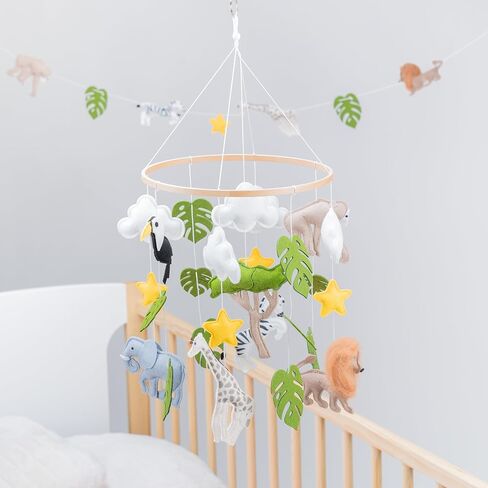 Jungle Mobile for Crib - سرير أطفال الغابة المحمول الجميل بما في ذلك إكليل ديكور حضانة Safari in Kuwait