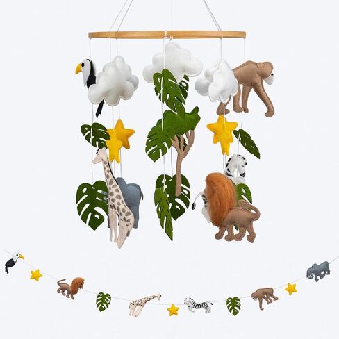 Jungle Mobile for Crib - سرير أطفال الغابة المحمول الجميل بما في ذلك إكليل ديكور حضانة Safari in Kuwait