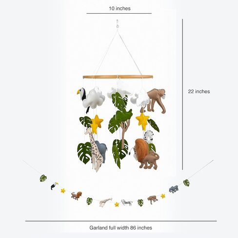 Jungle Mobile for Crib - سرير أطفال الغابة المحمول الجميل بما في ذلك إكليل ديكور حضانة Safari in Kuwait