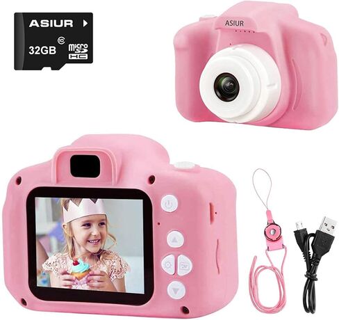 ASIUR Kids Camera Toy, Christmas Birthday Gifts for Girls Age 3-10, 1080P HD Video Cameras for Toddler, Toys for 3 4 5 6 7 8 9 10 Year Old Girl with 32GB SD Card - Light Pink in Saudi Arabia