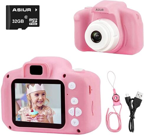 ASIUR Kids Camera Toy, Christmas Birthday Gifts for Girls Age 3-10, 1080P HD Video Cameras for Toddler, Toys for 3 4 5 6 7 8 9 10 Year Old Girl with 32GB SD Card - Light Pink in Kuwait