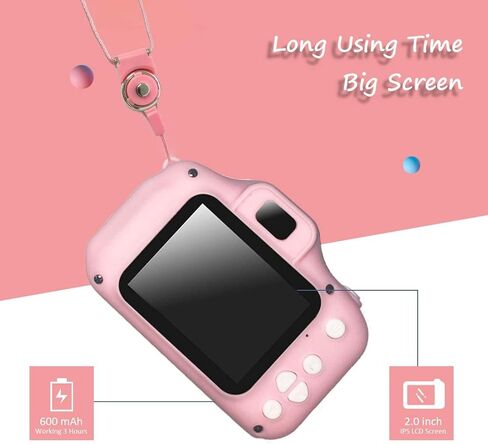 ASIUR Kids Camera Toy, Christmas Birthday Gifts for Girls Age 3-10, 1080P HD Video Cameras for Toddler, Toys for 3 4 5 6 7 8 9 10 Year Old Girl with 32GB SD Card - Light Pink in Kuwait