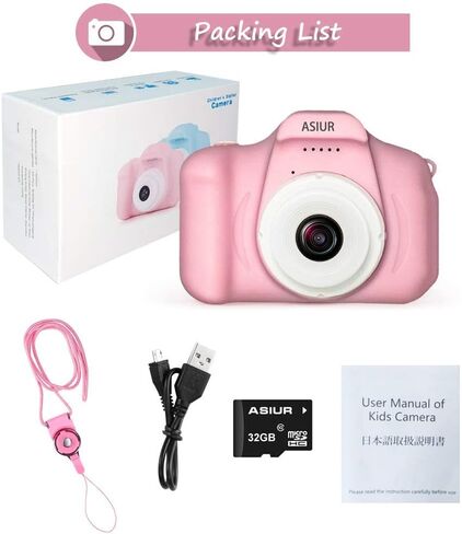 ASIUR Kids Camera Toy, Christmas Birthday Gifts for Girls Age 3-10, 1080P HD Video Cameras for Toddler, Toys for 3 4 5 6 7 8 9 10 Year Old Girl with 32GB SD Card - Light Pink in Kuwait