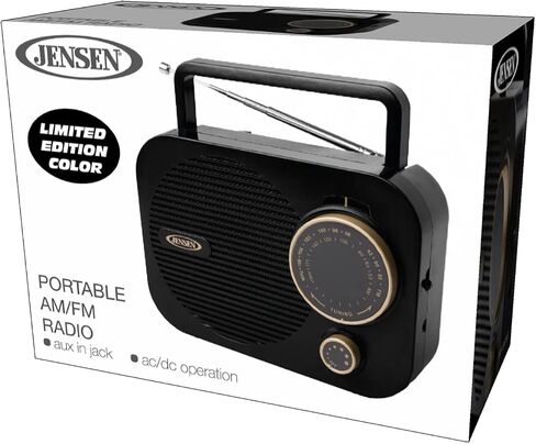 Jensen MR-550 Gold Modern Portable AM/FM Radio, Vintage Retro Rotary Dial with Built in Speakers + Aux Line-in, Power Plug or 4 x ‘C’ Batteries - (Limited Edition) in Saudi Arabia