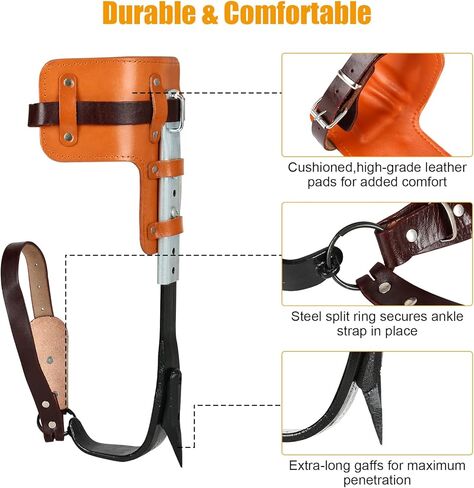 JATCSG ترقية مجموعة مسامير تسلق شجرة جلد البقر، معدات تسلق الأشجار مع حزام تسلق قابل للتعديل بأربع نقاط وحقيبة حبل، مجموعة تسلق شجرة Arborist لأعمال الأشجار، والتسلق، والرياضة، والعمل in Kuwait