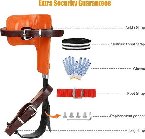 JATCSG ترقية مجموعة مسامير تسلق شجرة جلد البقر، معدات تسلق الأشجار مع حزام تسلق قابل للتعديل بأربع نقاط وحقيبة حبل، مجموعة تسلق شجرة Arborist لأعمال الأشجار، والتسلق، والرياضة، والعمل in Kuwait