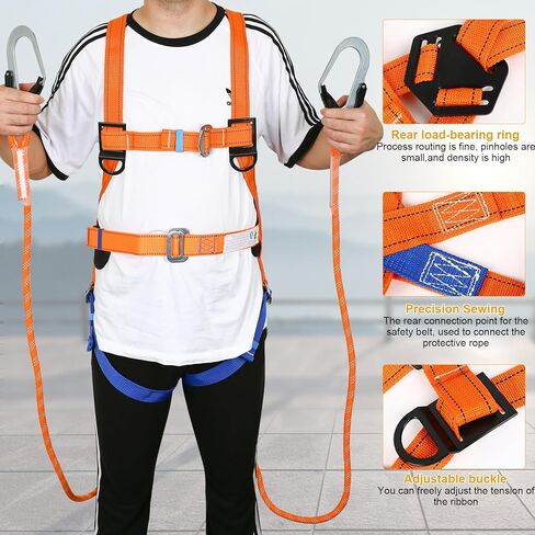 JATCSG ترقية مجموعة مسامير تسلق شجرة جلد البقر، معدات تسلق الأشجار مع حزام تسلق قابل للتعديل بأربع نقاط وحقيبة حبل، مجموعة تسلق شجرة Arborist لأعمال الأشجار، والتسلق، والرياضة، والعمل in Kuwait