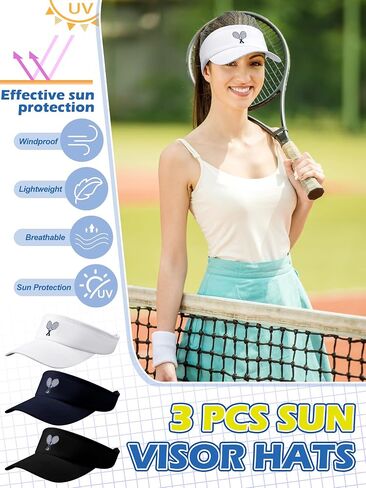 Bunnycool 3 Pack Tennis Visor Womens Sport Performance Visor with Adjustable Elastic Bands for Sun Protection and Outdoor Tennis Activity in Saudi Arabia